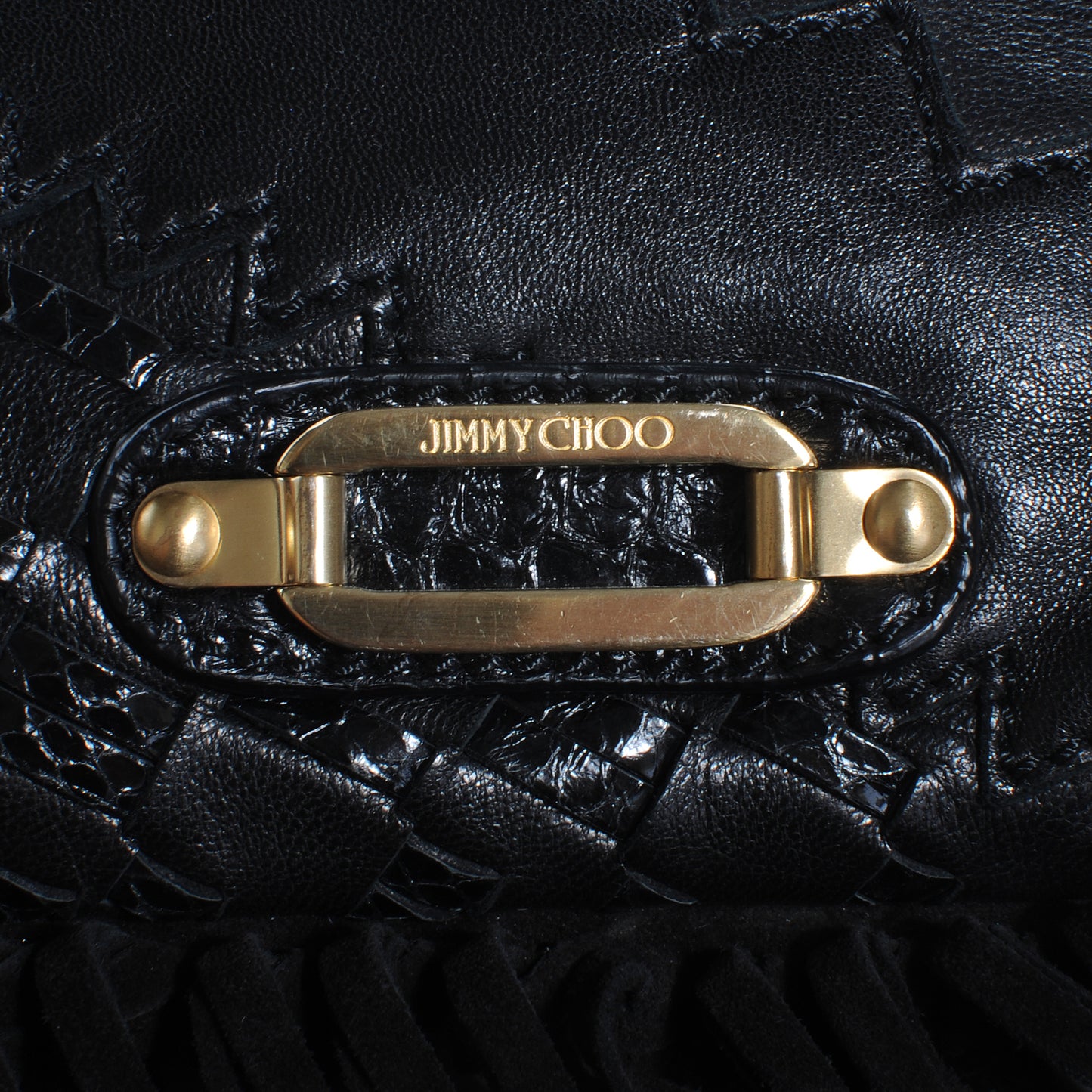 Leather Suede Fringe Tita Convertible Clutch Black
