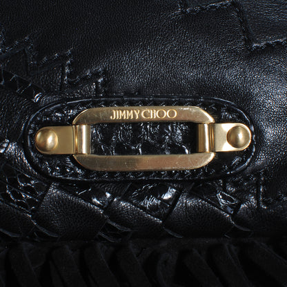 Jimmy Choo Leather Suede Fringe Tita Convertible Clutch Black 7 of 9