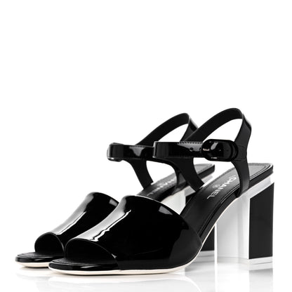 Chanel Patent Calfskin Sandal 38 Black White 3 of 11