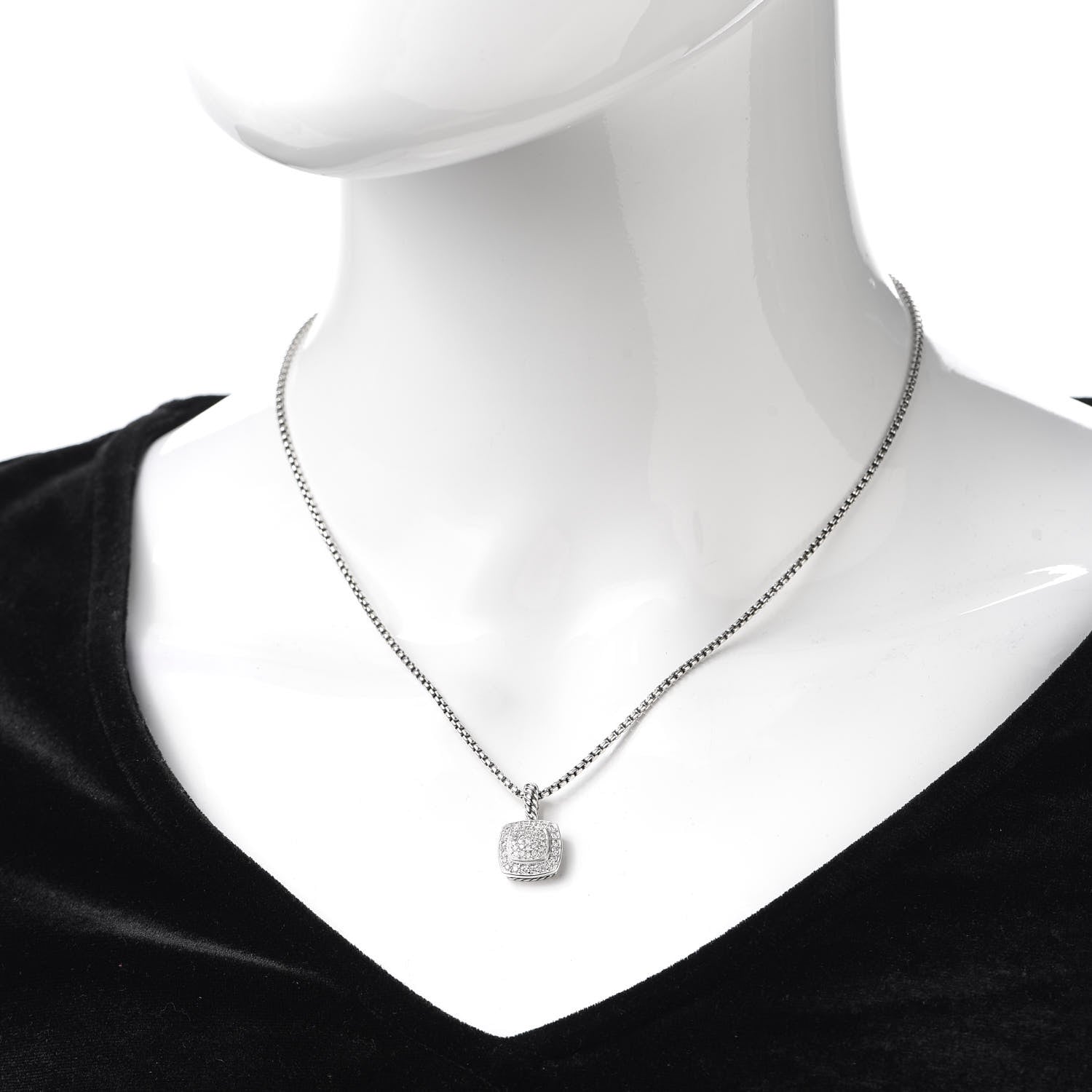 David Yurman Sterling Silver Diamond Pave 7mm Petite Albion Pendant Necklace 2 of 5