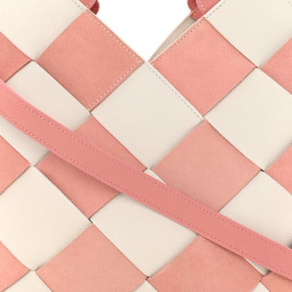 Loewe Calfskin Suede Gingham Woven Basket Bag Soft Pink White 8 of 10