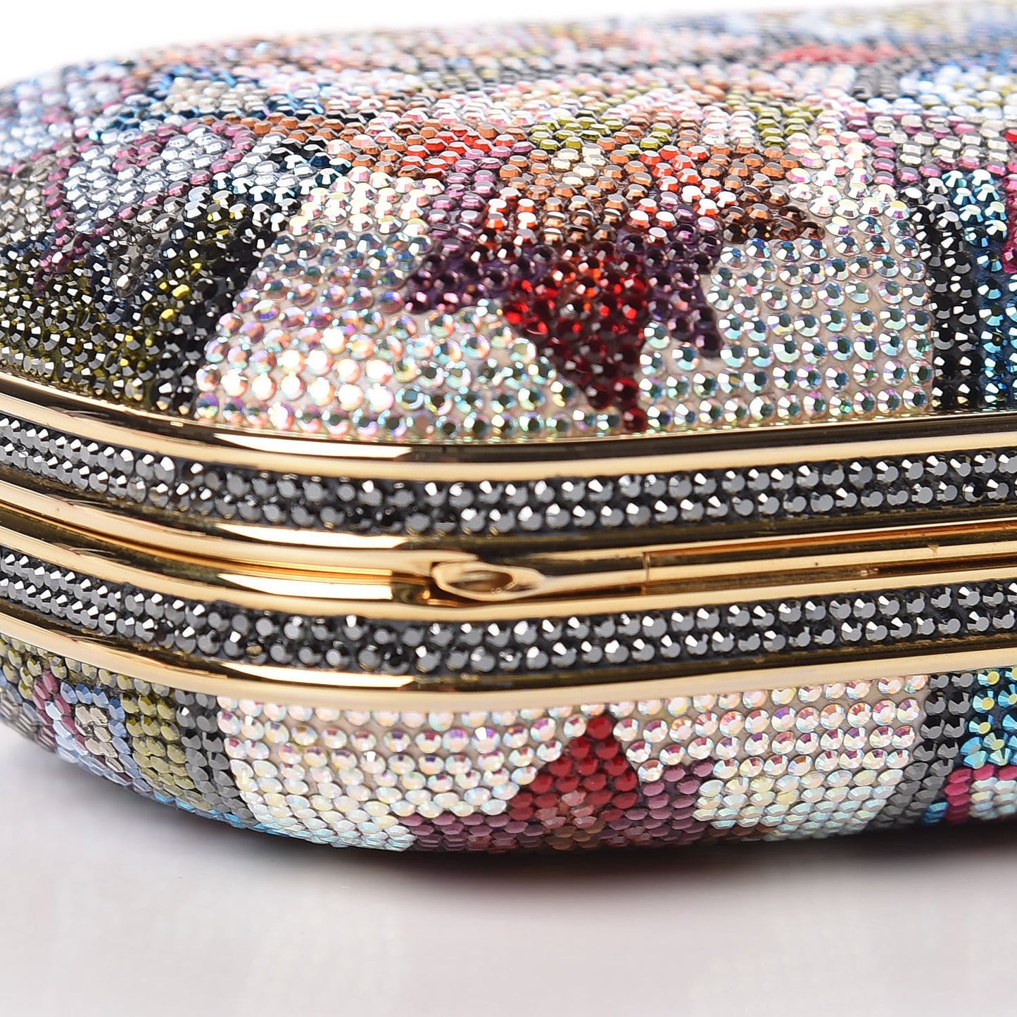 Swarovski Crystal Flower Minaudiere Clutch Gold