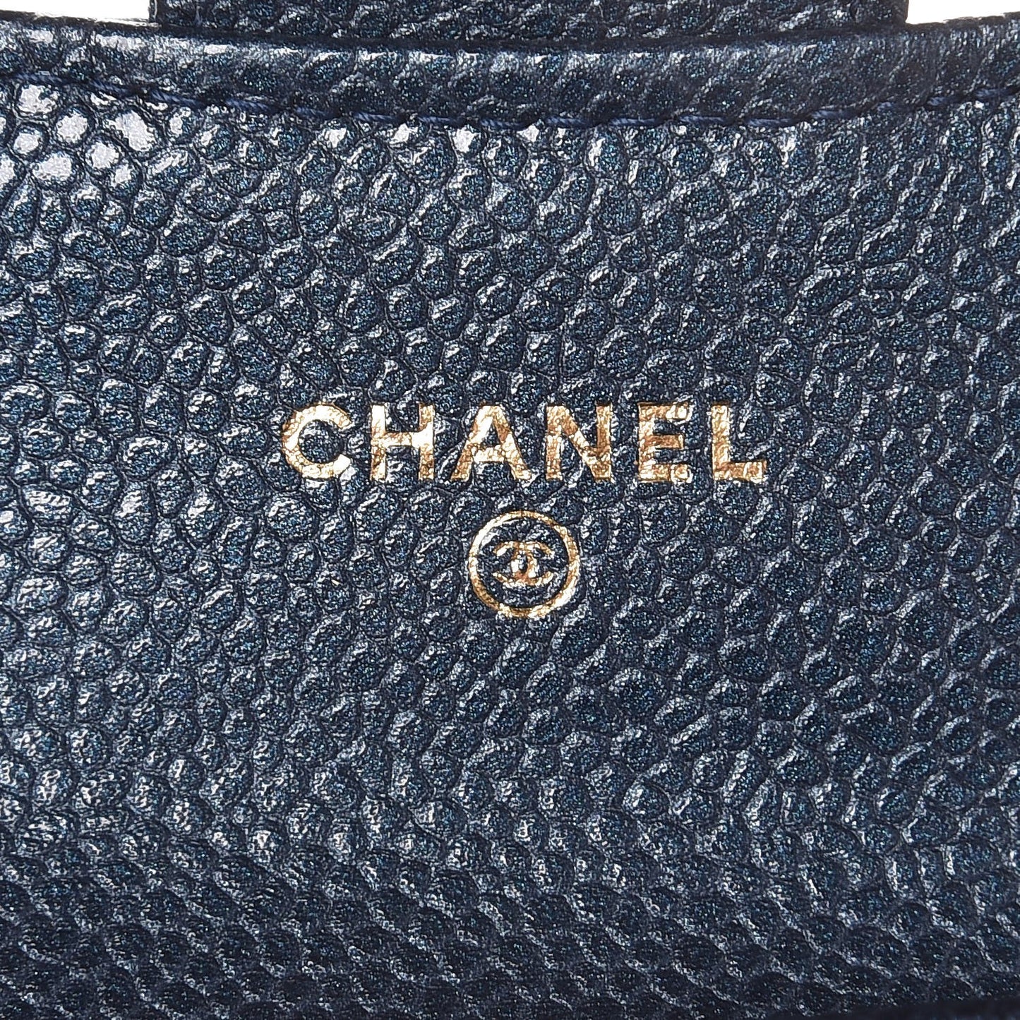 Metallic Caviar Quilted Flap Card Holder Dark Blue