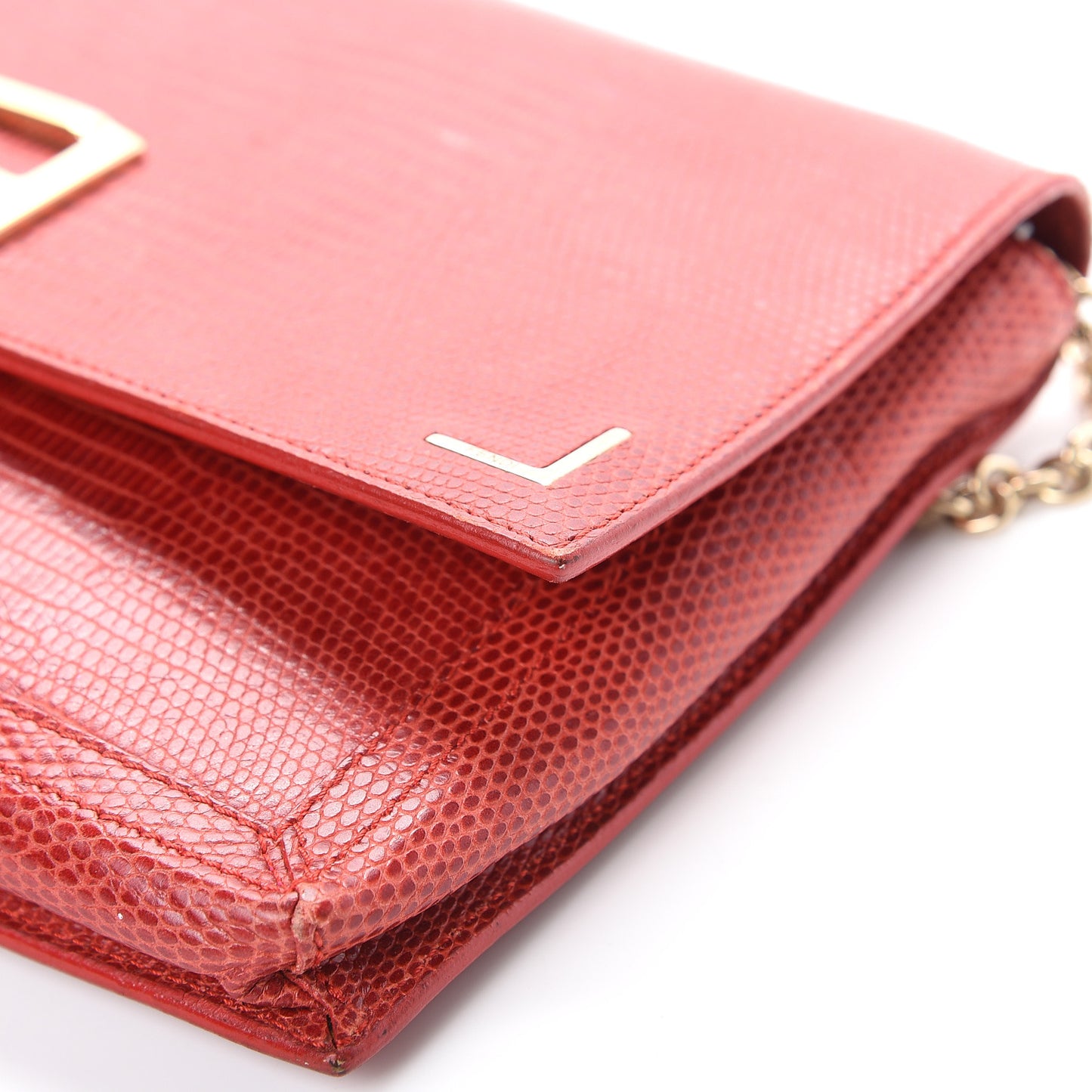 Calfskin Lizard Embossed Wallet on Chain Red