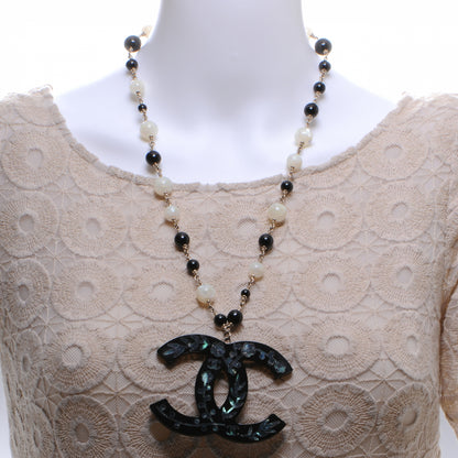 Chanel Beaded Mother of Pearl Oversized CC Necklace 2 of 4