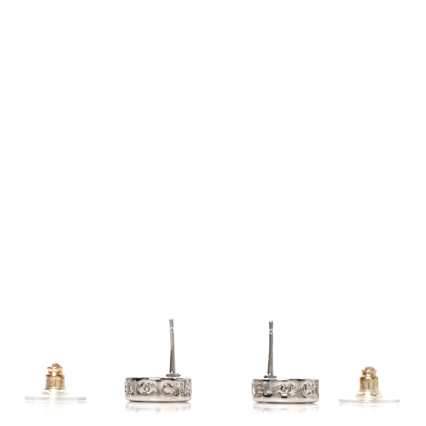 Metal Round CC Earrings Silver