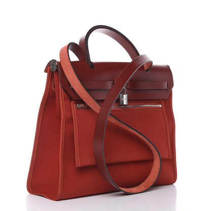 Hermes Vache Hunter Toile Herbag Zip 31 PM Rouge Grenat Rouge H 4 of 11