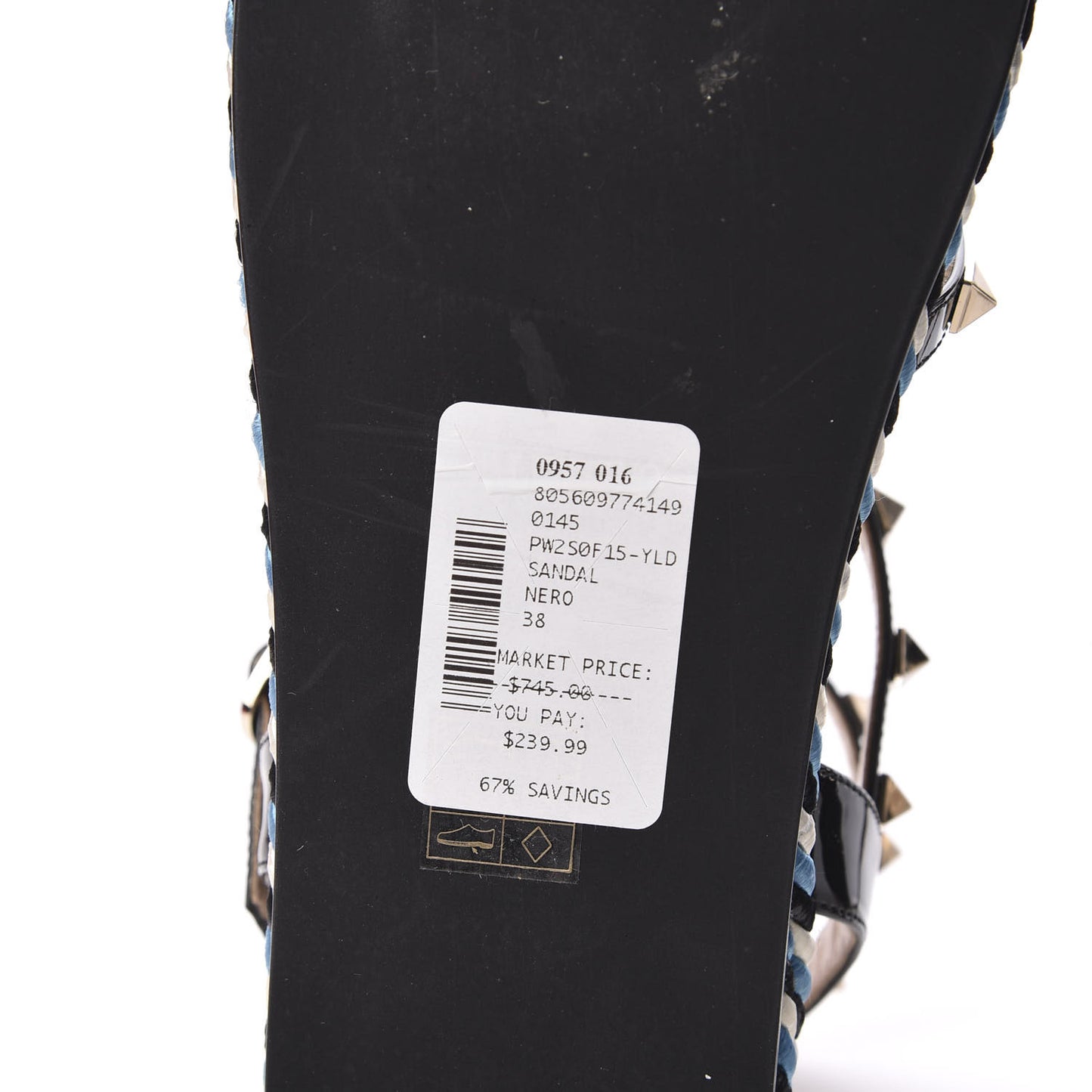 Patent Rockstud Torchon Espadrille Caged 30mm Flat Sandals 38 Black