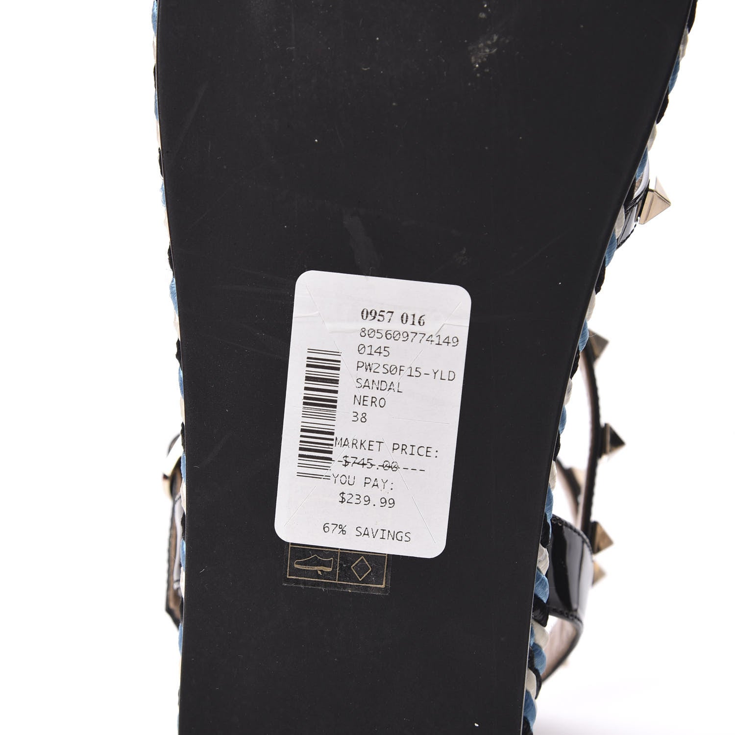 Valentino Garavani Patent Rockstud Torchon Espadrille Caged 30mm Flat Sandals 38 Black 6 of 8