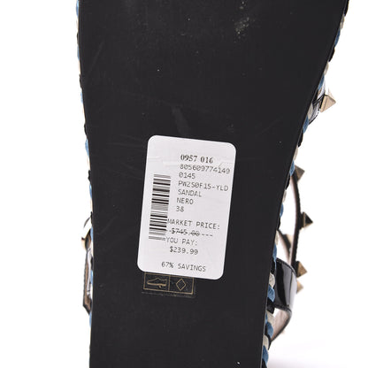 Valentino Garavani Patent Rockstud Torchon Espadrille Caged 30mm Flat Sandals 38 Black 6 of 8