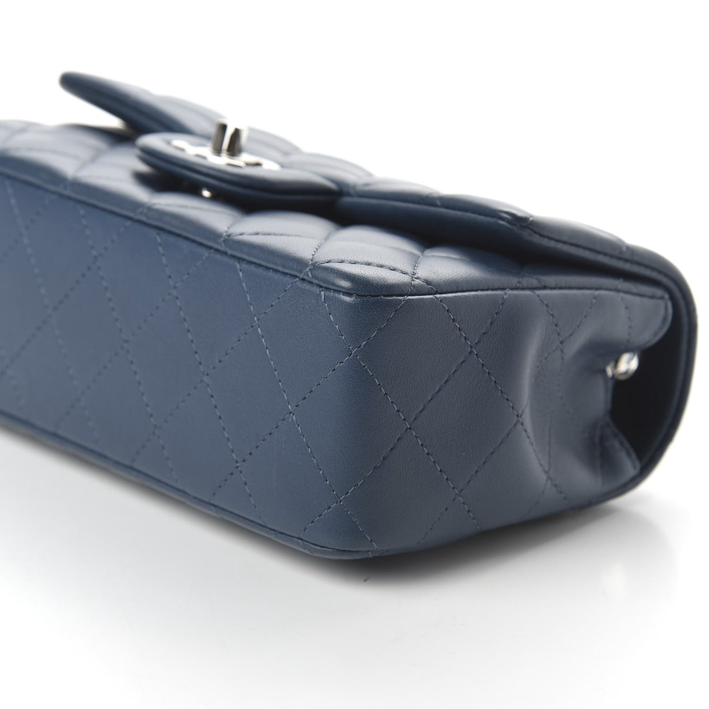 Lambskin Quilted Mini Rectangular Flap Dark Blue