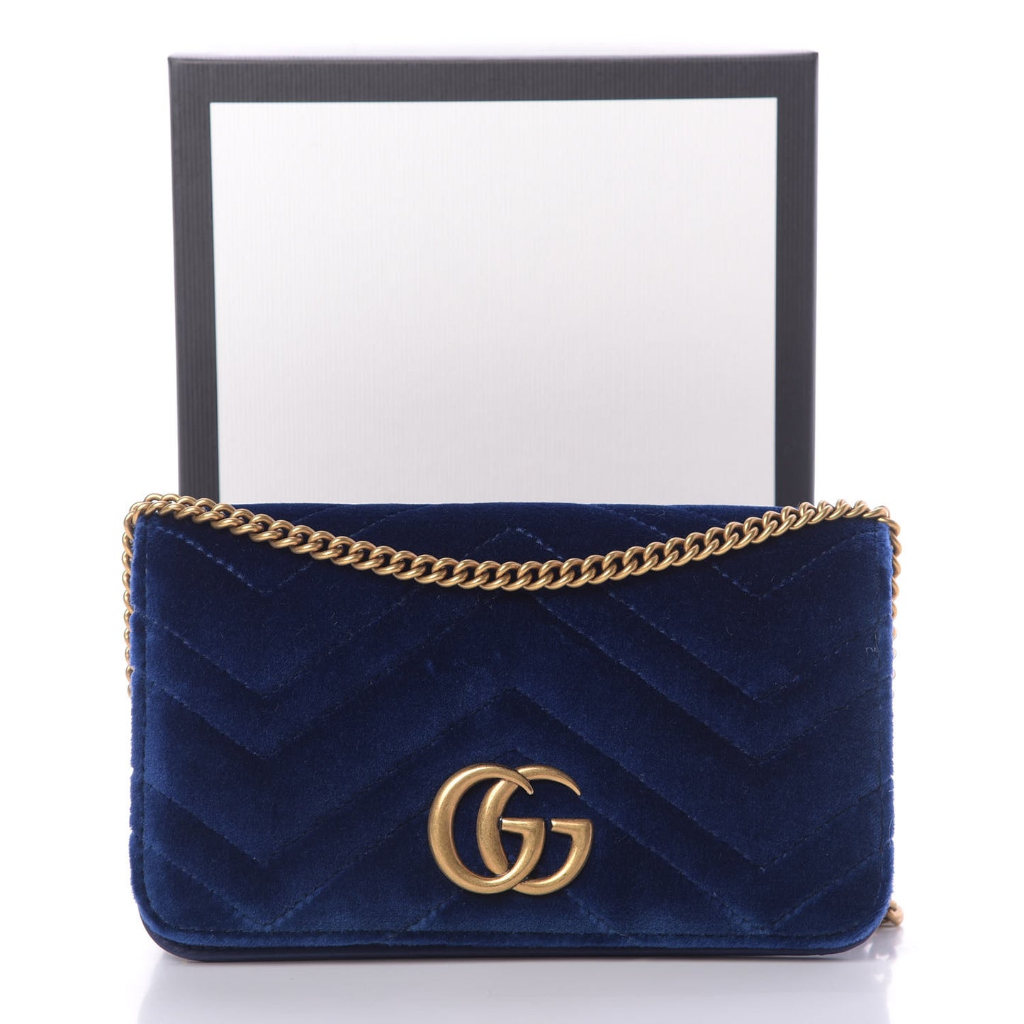 Velvet Matelasse GG Marmont Mini Bag Cobalt Blue