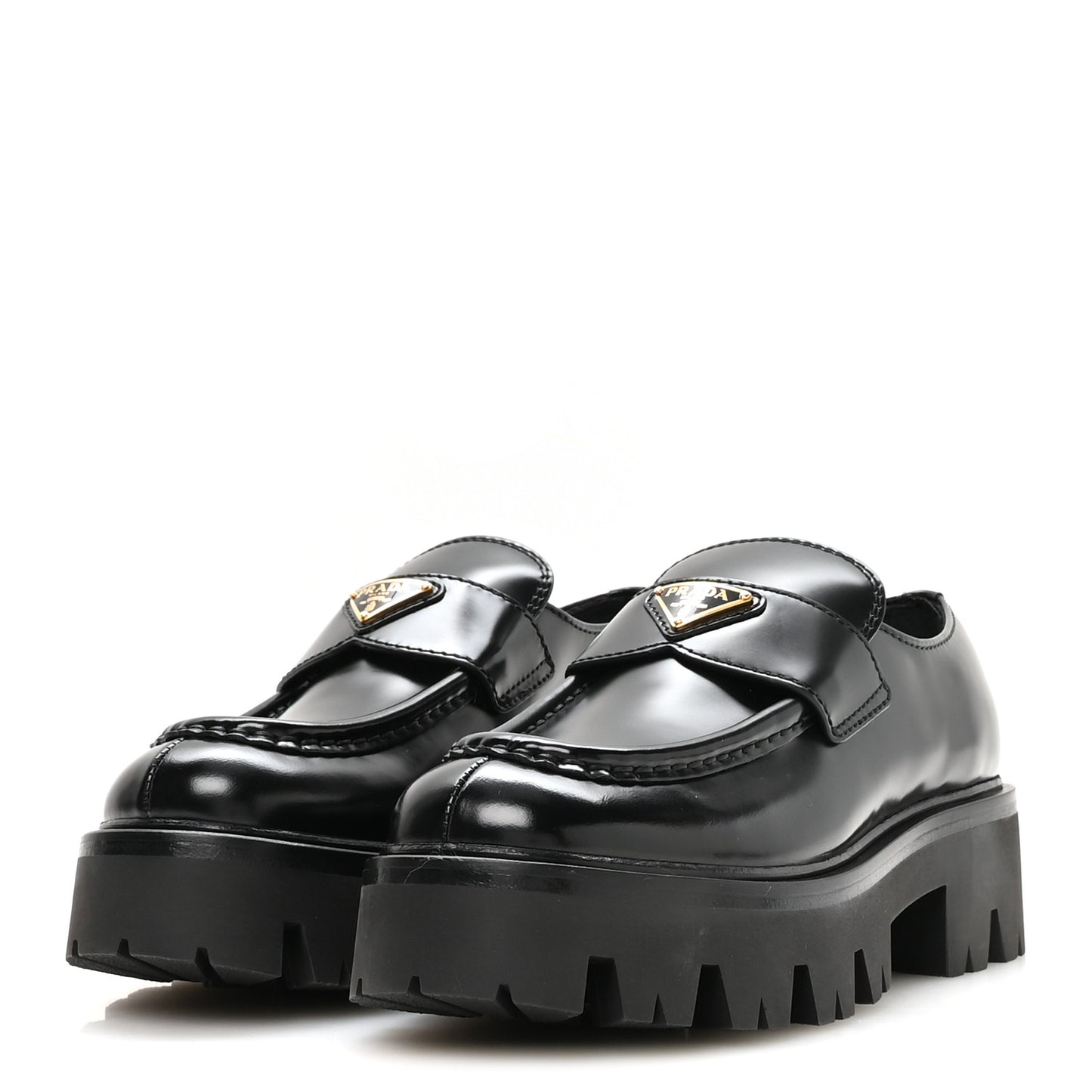 Spazzolato Metal Triangle Logo 50mm Loafers 37 Black