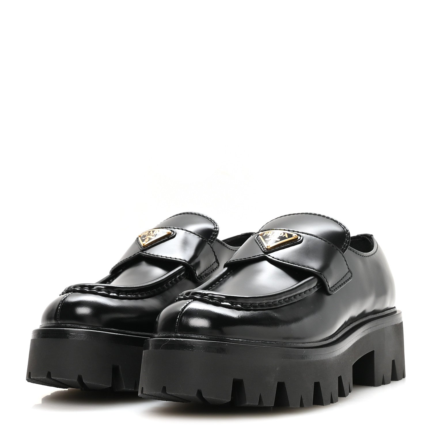 Prada Spazzolato Metal Triangle Logo 50mm Loafers 37 Black 4 of 8
