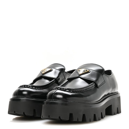 Prada Spazzolato Metal Triangle Logo 50mm Loafers 37 Black 4 of 8