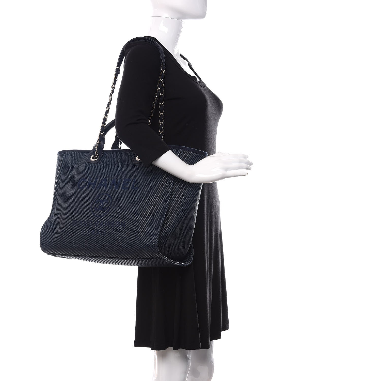 Chanel Denim Medium Deauville Tote Dark Blue 2 of 12