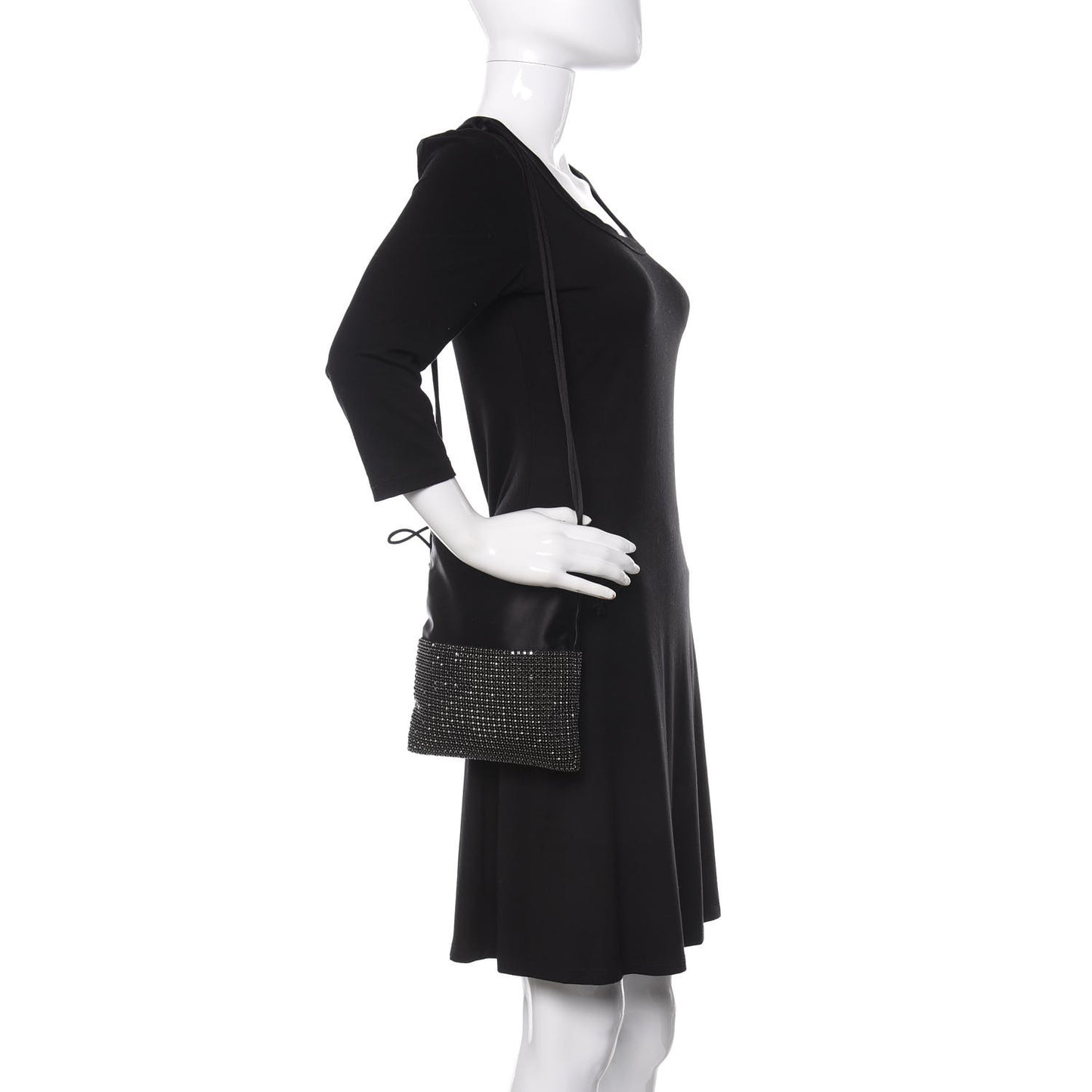 Lambskin Crystal Rhinestone Ryan Mini Drawstring Bag Black
