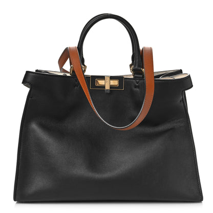 Fendi Vitello Seta Century Small Peekaboo X-Tote Black Brandy 1 of 8