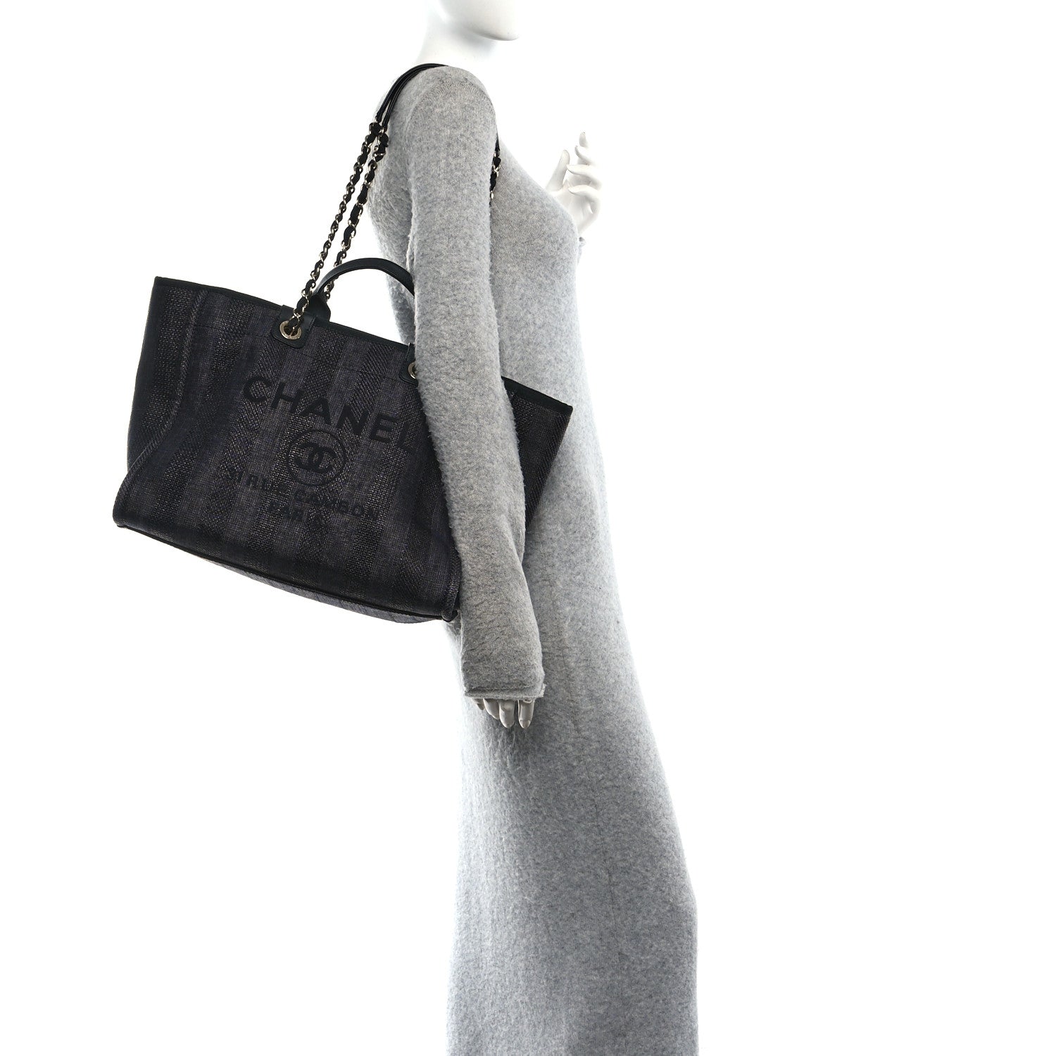 Chanel Mixed Fibers Calfskin Striped Medium Deauville Tote Black 2 of 11