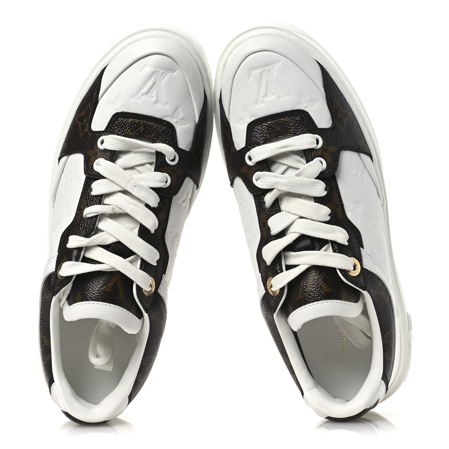 Lambskin Embossed Monogram Time Out Sneakers 39 White Brown