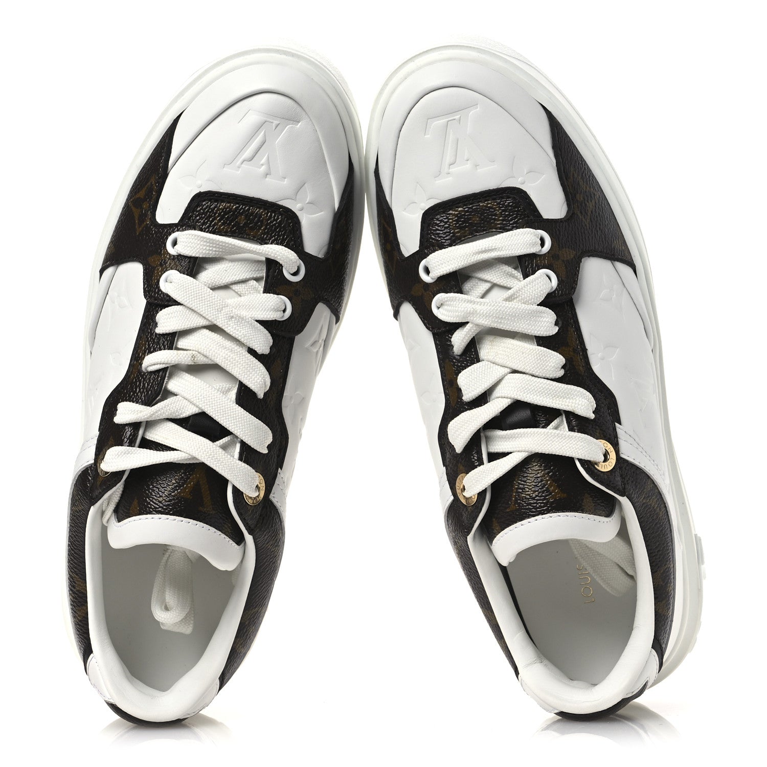 Louis Vuitton Lambskin Embossed Monogram Time Out Sneakers 39 White Brown 2 of 11