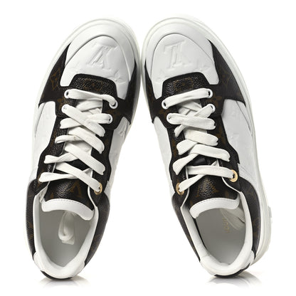 Louis Vuitton Lambskin Embossed Monogram Time Out Sneakers 39 White Brown 2 of 11