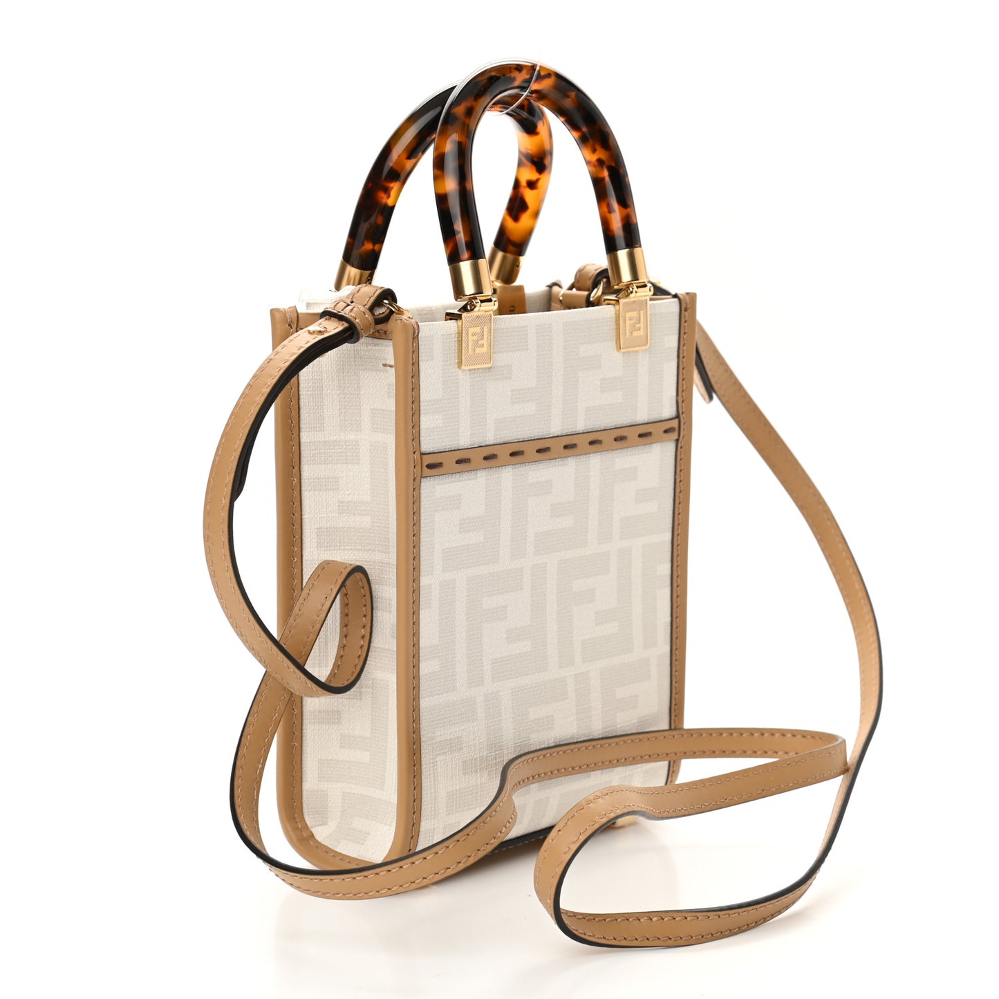 Glazed Fabric Plexiglass FF Logo Bikini Girls Mini Fendi Sunshine Shopper Tote Bianco Perla Multicolor Miele Scuro