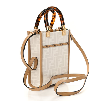 Fendi Glazed Fabric Plexiglass FF Logo Bikini Girls Mini Fendi Sunshine Shopper Tote Bianco Perla Multicolor Miele Scuro 3 of 9