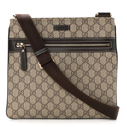 Gucci GG Supreme Monogram Selleria Calfskin Small Flat Side Zip Messenger Bag Beige Ebony Cocoa Dark Chocolate 1 of 10