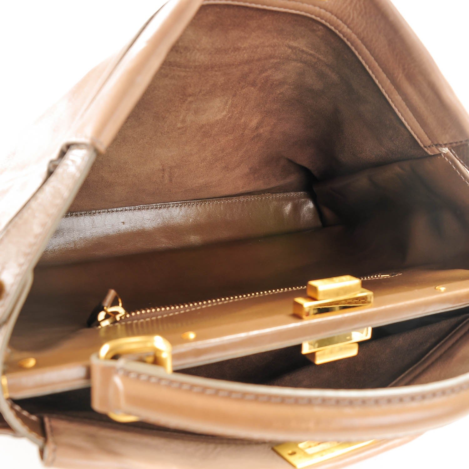 Fendi Vitello Saddle Large Peekaboo Iconic Satchel Moro 5 of 8