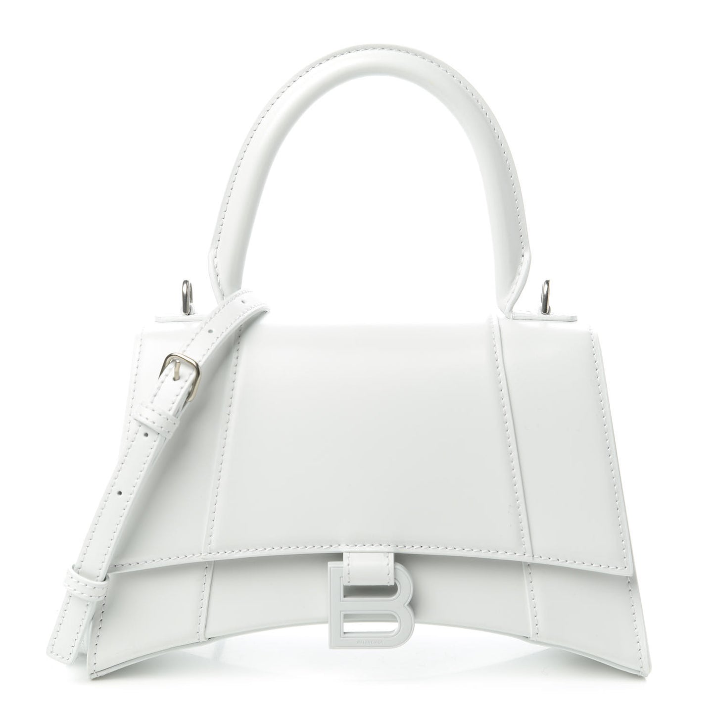 Shiny Box Calfskin Tonal B Small Hourglass Top Handle Bag White