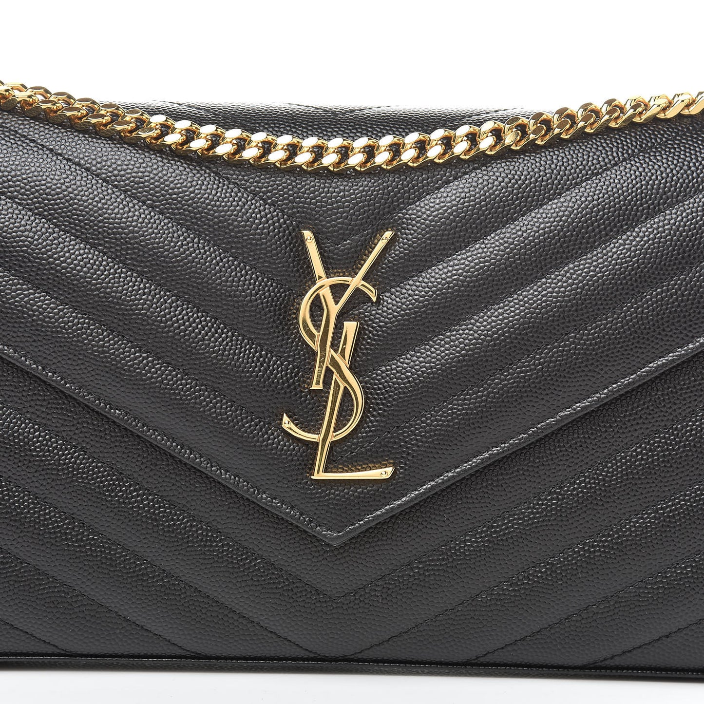 Grain De Poudre Matelasse Chevron Monogram Chain Wallet Black