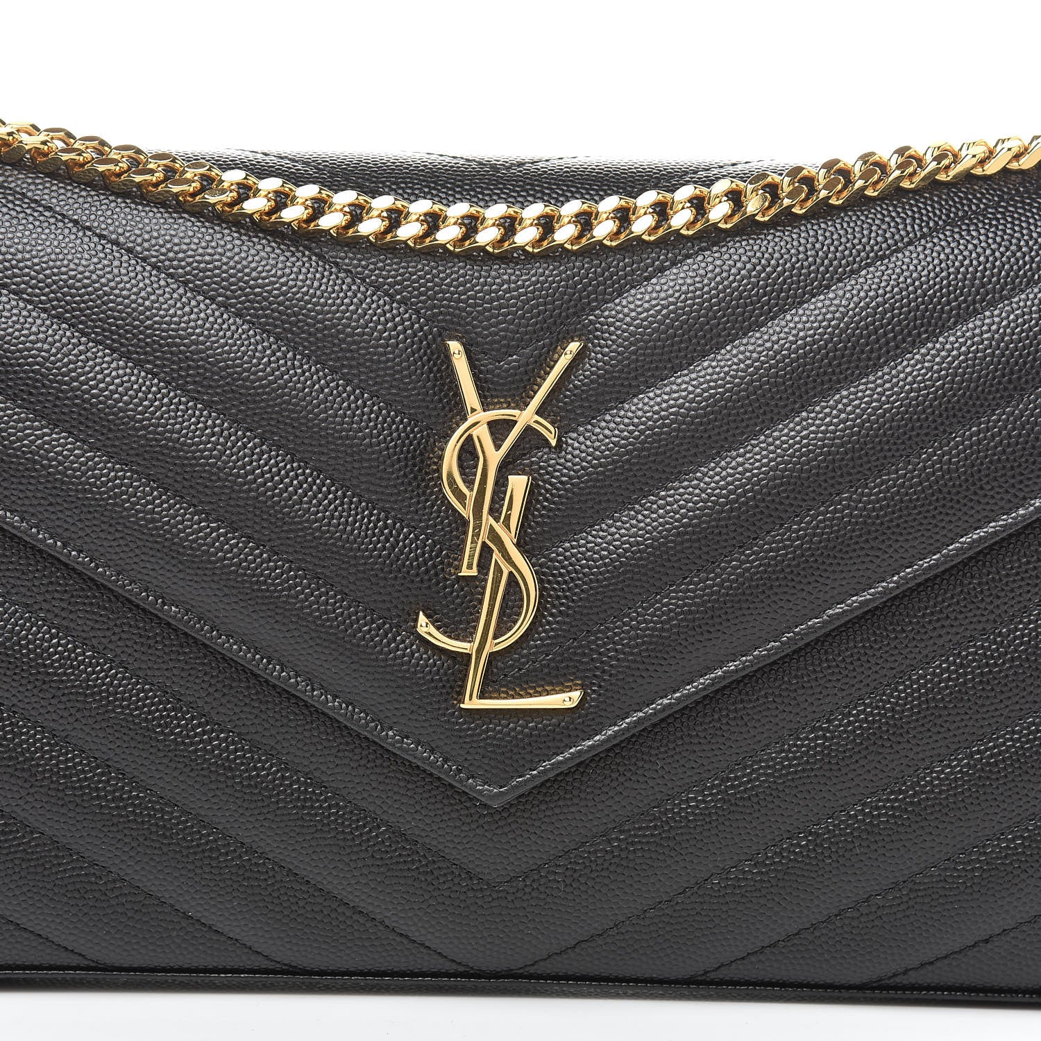 Saint Laurent Grain De Poudre Matelasse Chevron Monogram Chain Wallet Black 7 of 9