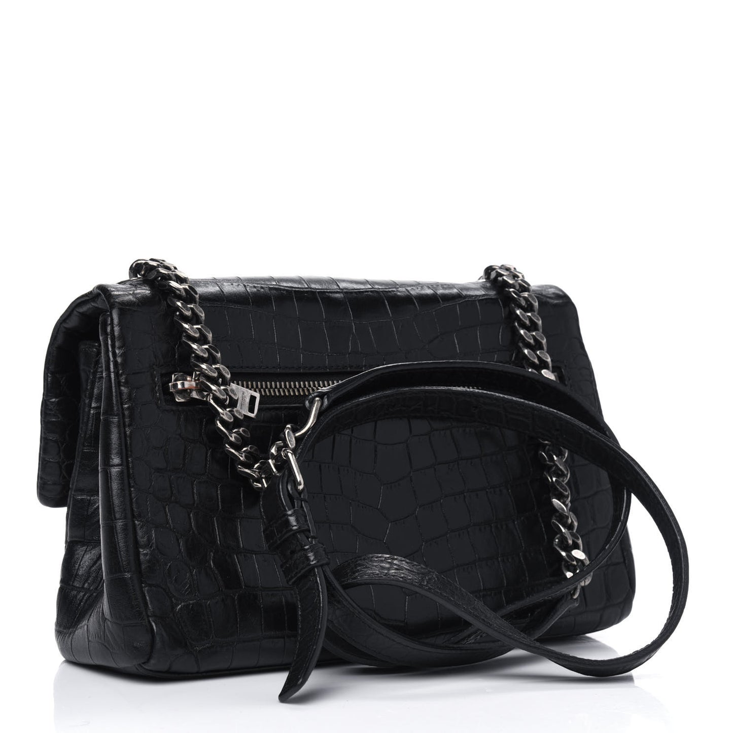 Calfskin Crocodile Embossed Small West Hollywood Monogram Fold-Over Bag Black