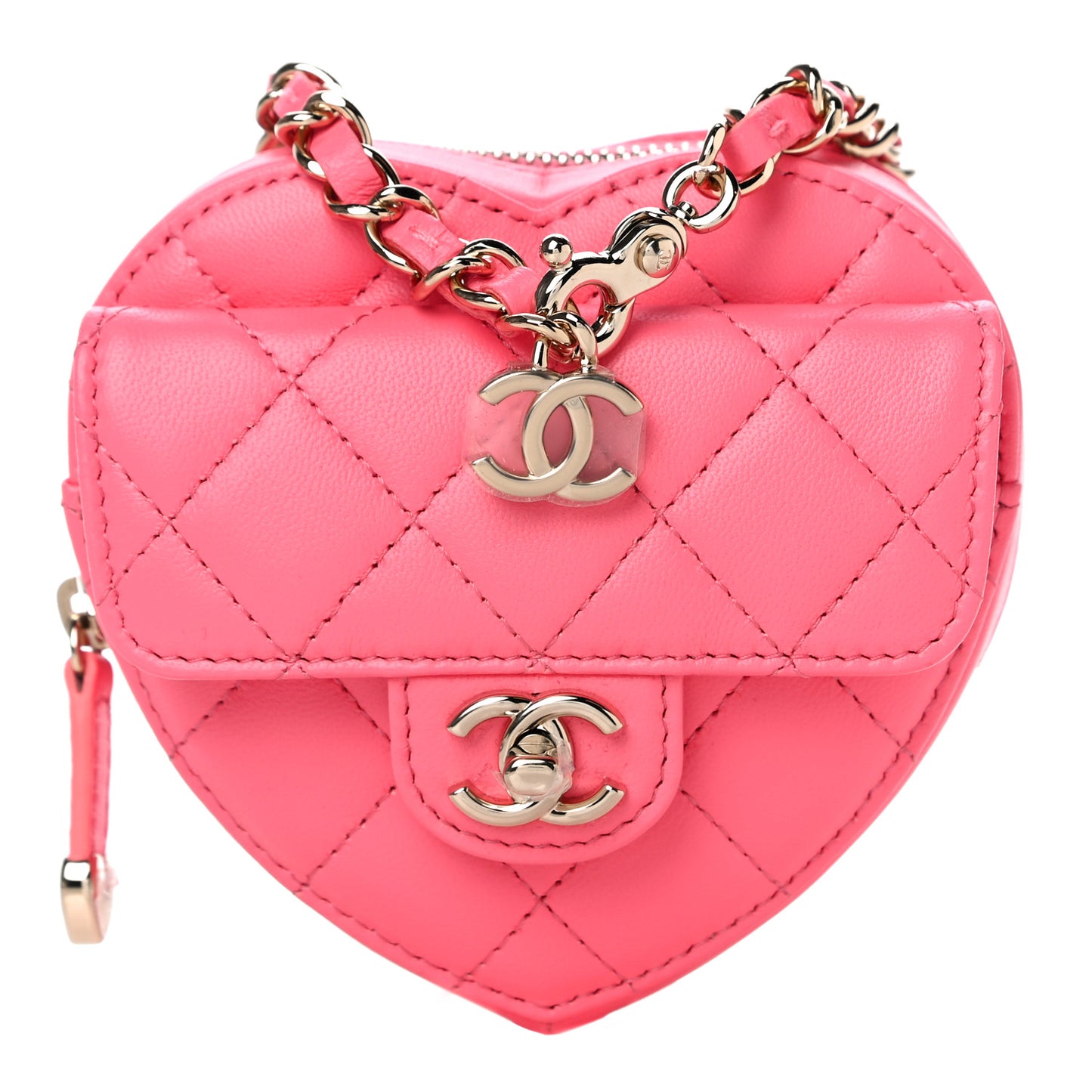 Lambskin Quilted CC In Love Heart Waist Belt Bag With Chain Pink
