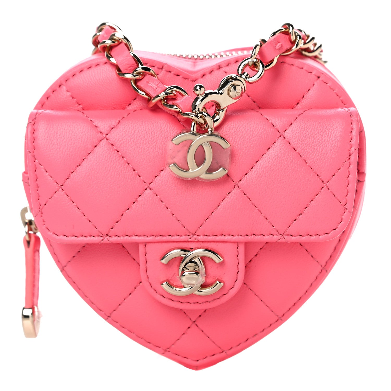 Chanel Lambskin Quilted CC In Love Heart Waist Belt Bag With Chain Pink 1 of 10