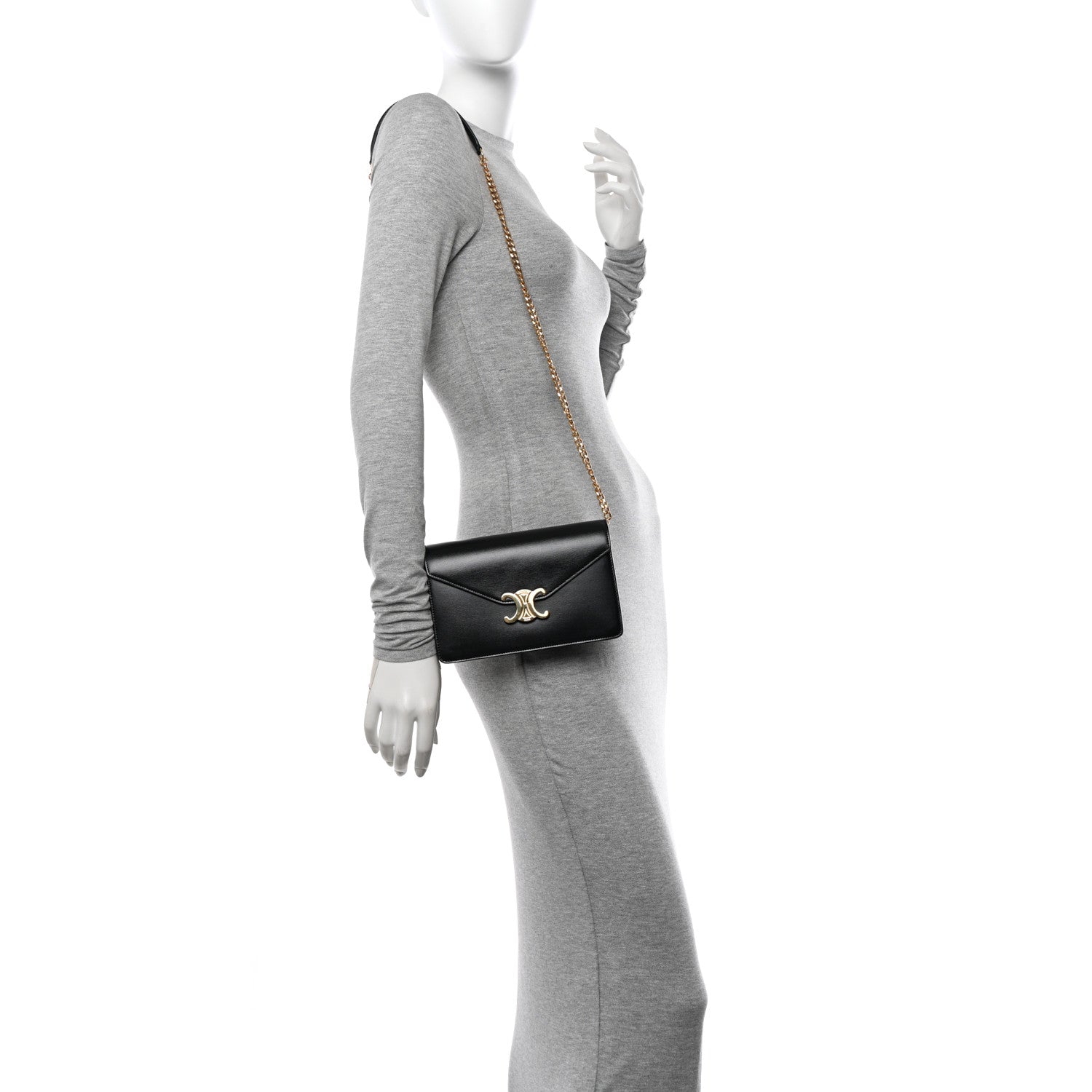 Celine Shiny Calfskin Triomphe Margo Wallet on Chain Black 2 of 11