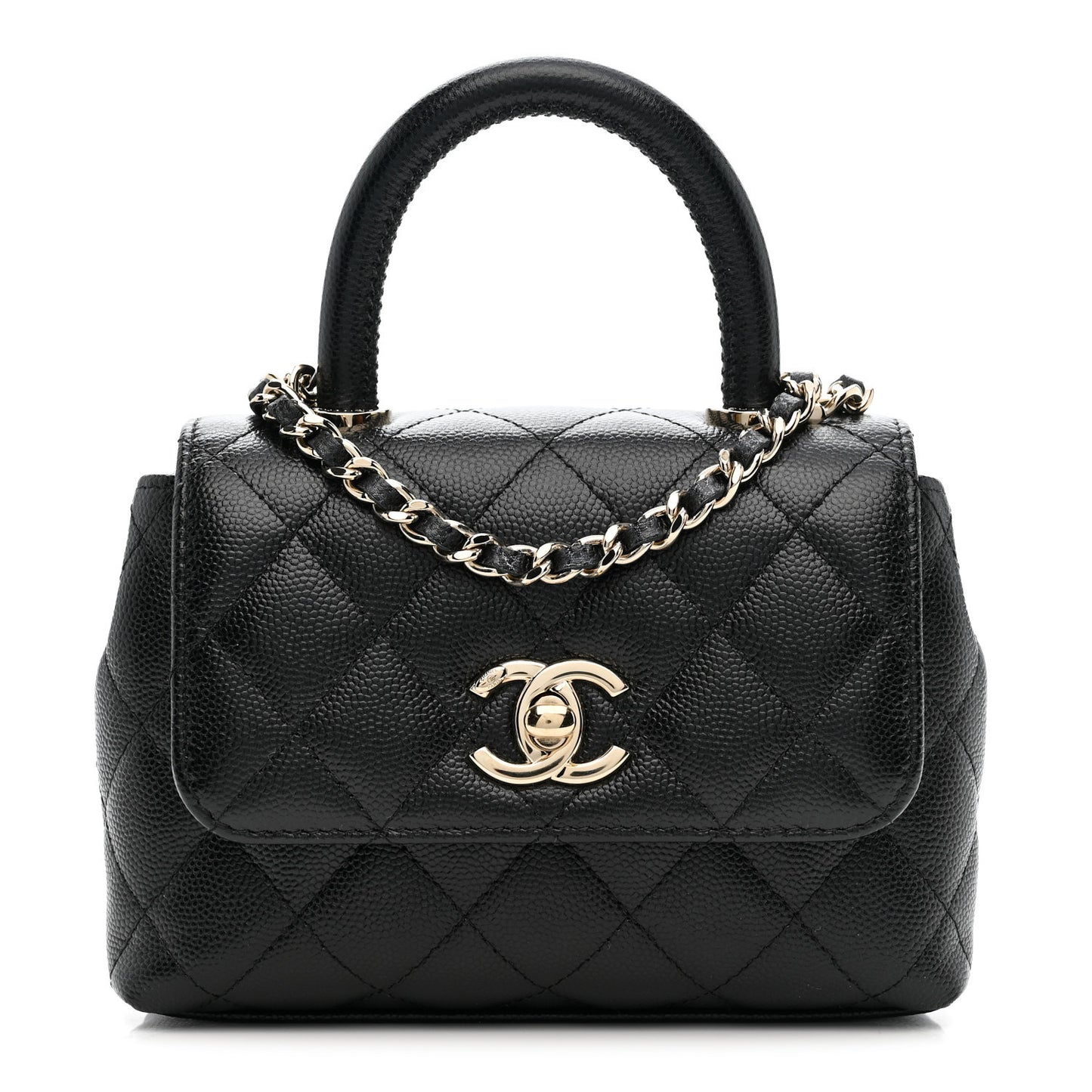 Caviar Quilted Coco Handle Clutch With Chain Black