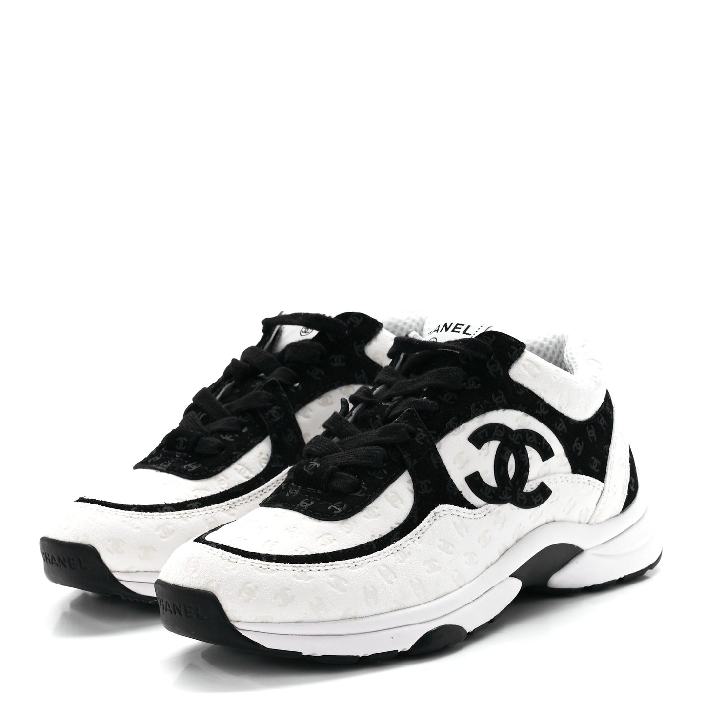 Nylon Suede Calfskin Printed CC Sneakers 37 Black White