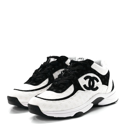 Chanel Nylon Suede Calfskin Printed CC Sneakers 37 Black White 3 of 9