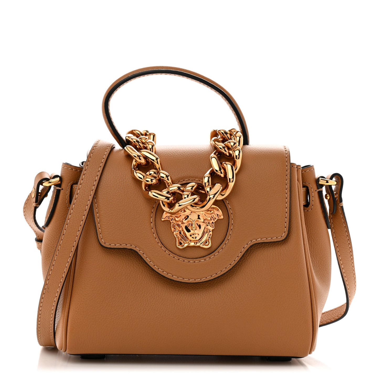 Grained Calfskin Small La Medusa Top Handle Bag Brown