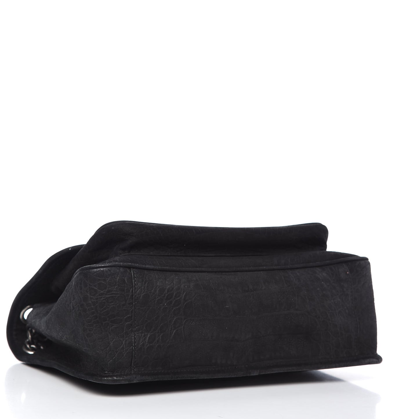Nubuck Crocodile Embossed Monogram Medium Niki Chain Satchel Black