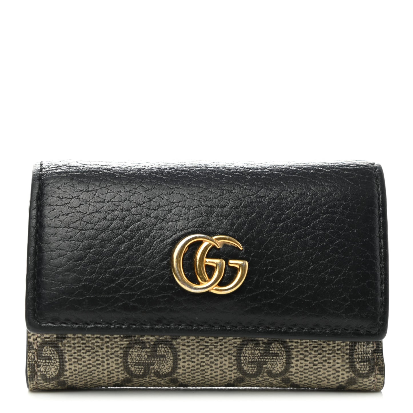 Dollar Calfskin GG Supreme Monogram GG Marmont 6 Key Holder Case Black Beige Ebony