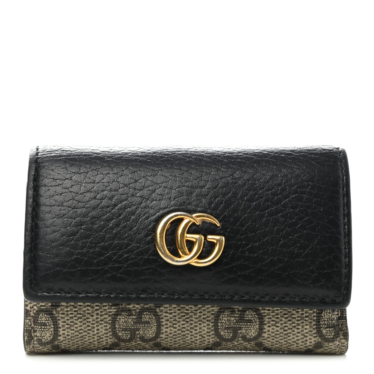 Gucci Dollar Calfskin GG Supreme Monogram GG Marmont 6 Key Holder Case Black Beige Ebony 1 of 8