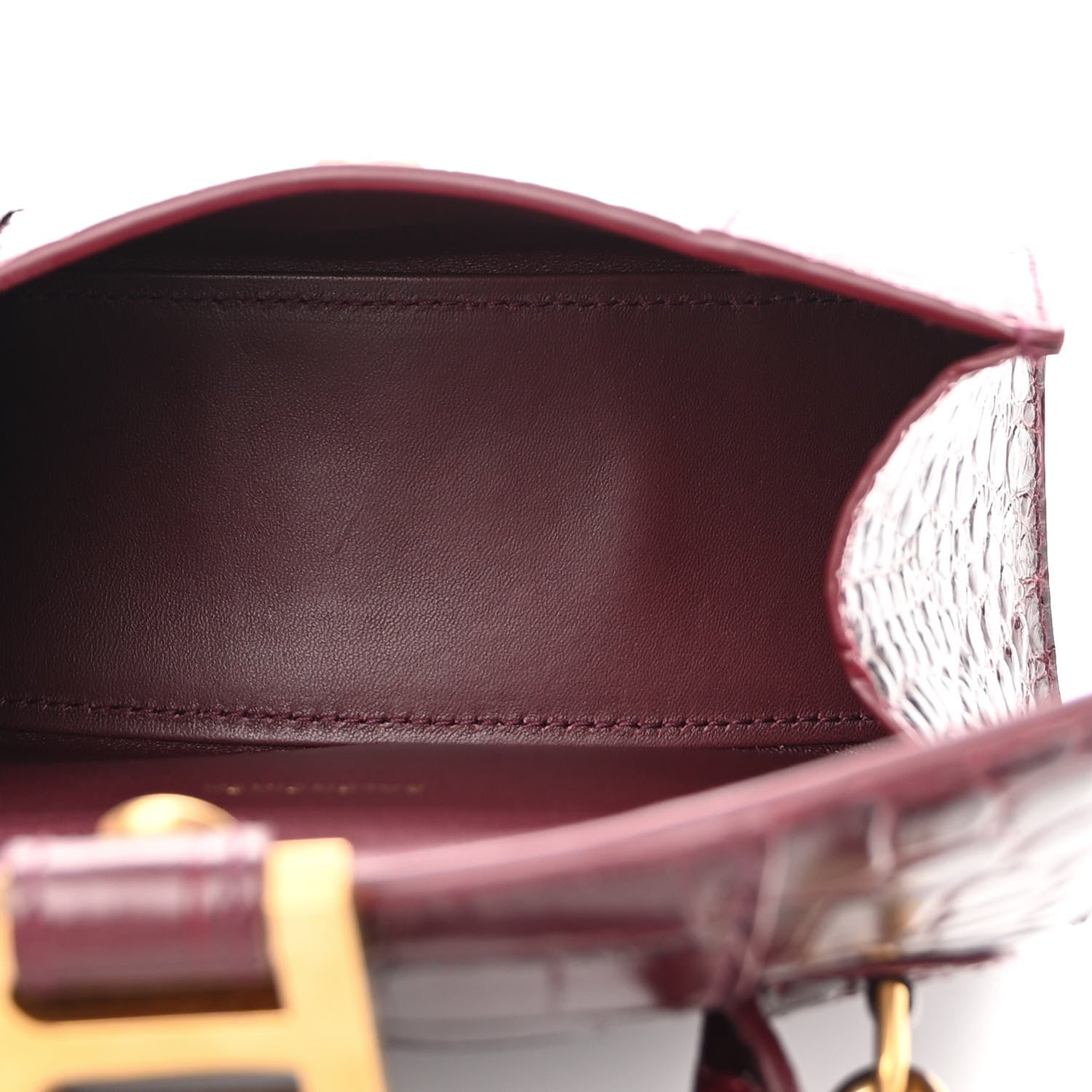 Balenciaga Shiny Calfskin Crocodile Embossed Hourglass Top Handle Bag XS Dark Red 5 of 10