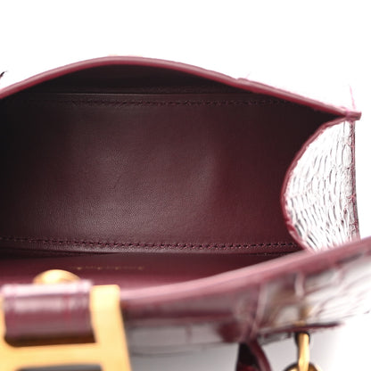 Balenciaga Shiny Calfskin Crocodile Embossed Hourglass Top Handle Bag XS Dark Red 5 of 10