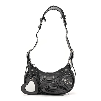 Balenciaga Metallic Calfskin Crocodile Embossed Crystal Le Cagole Shoulder Bag XS Gunmetal 3 of 11