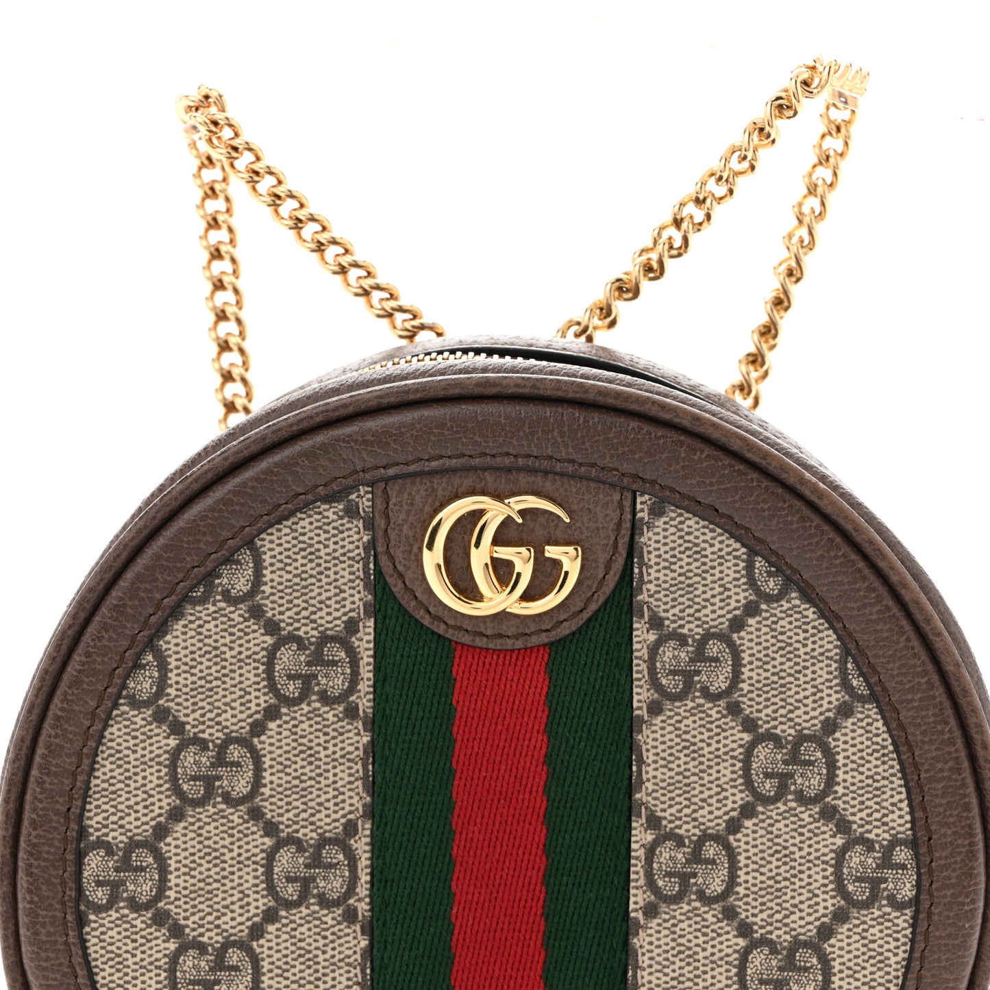 GG Supreme Monogram Web Mini Ophidia Round Shoulder Bag Brown