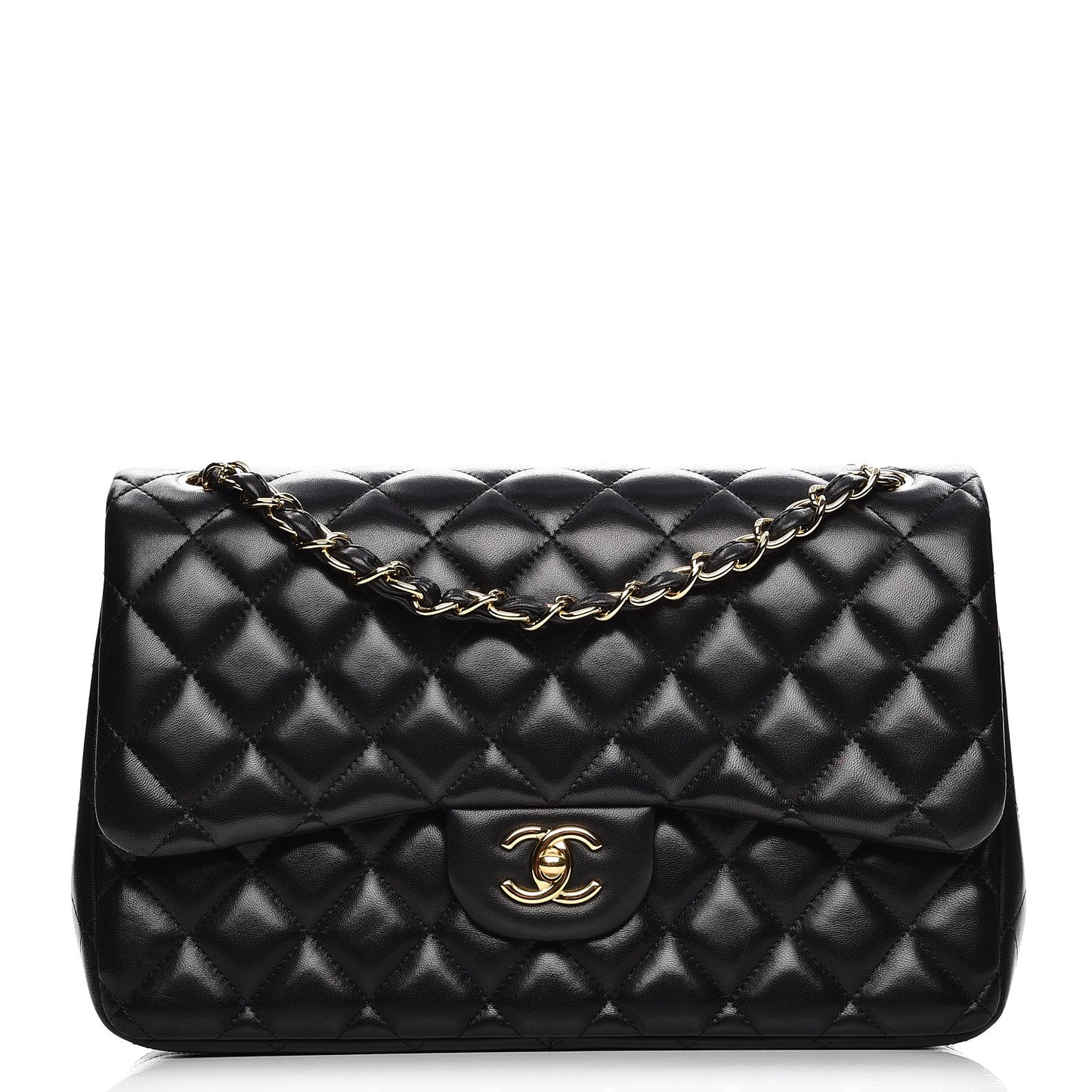 Lambskin Quilted Jumbo Double Flap Black