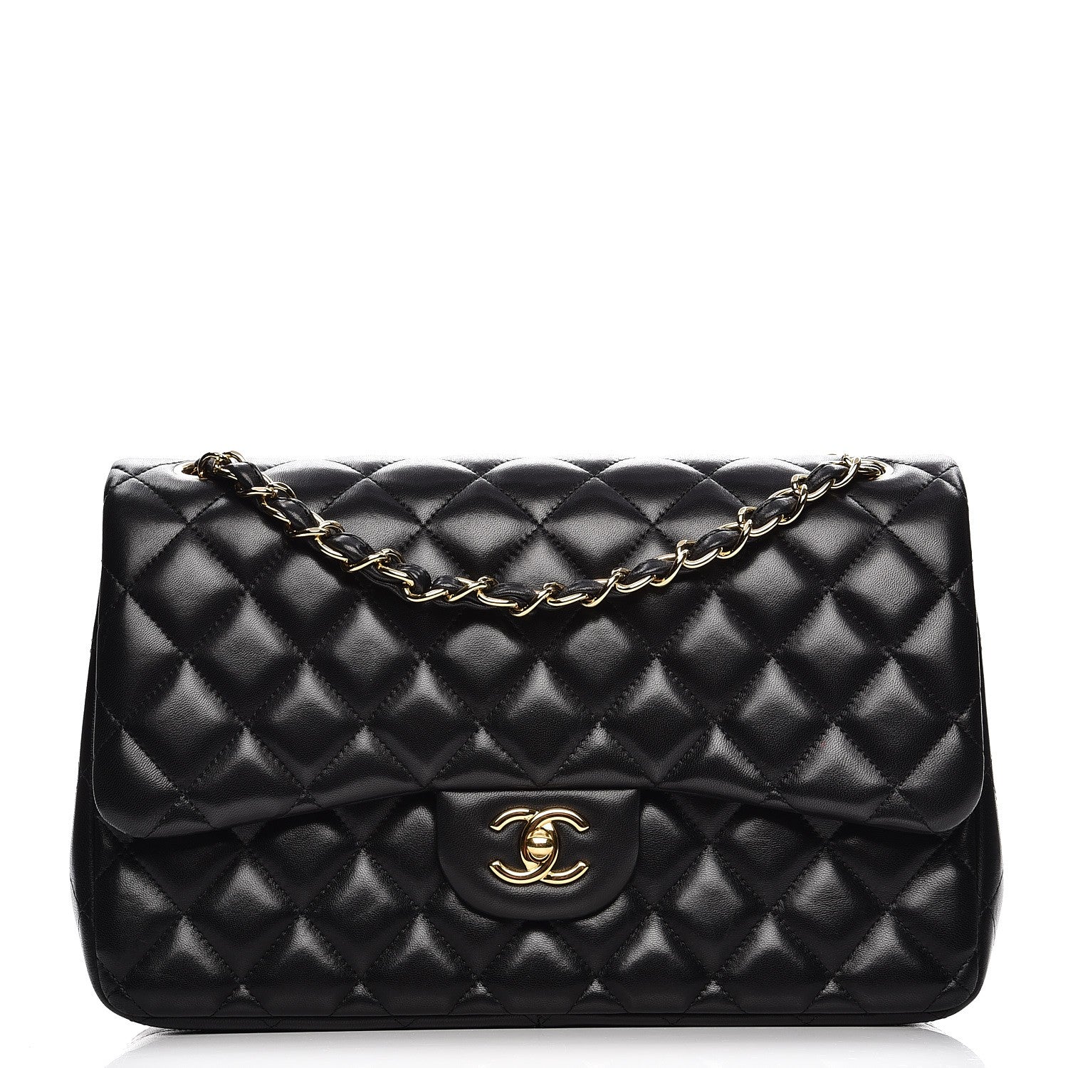 Chanel Lambskin Quilted Jumbo Double Flap Black 1 of 13